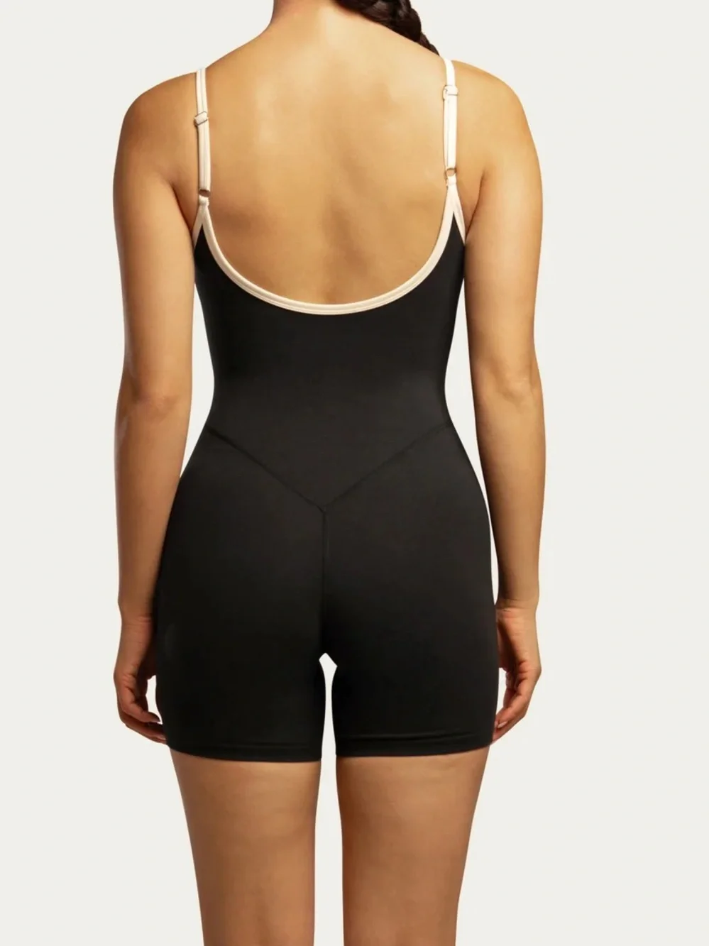 NEW 437 Four Three Seven XL The Shorts Onesie Black Cream Shortysuit Workout - Picture 2 of 13